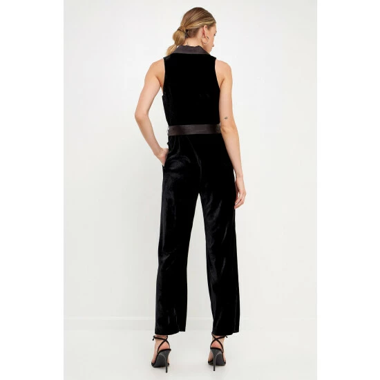 Endless Rose Satin Collar Velvet Jumpsuit Jumpsuits & Rompers Black - Image 4