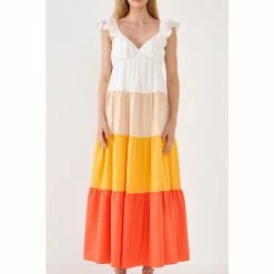 Endless Rose Sunset Colorblock Maxi Dress Dresses Orange