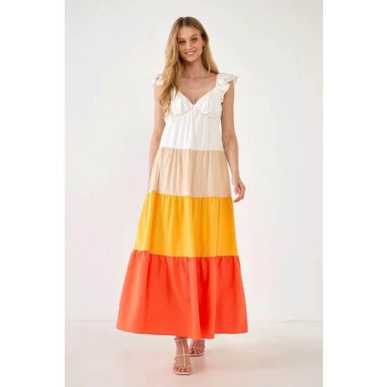 Endless Rose Sunset Colorblock Maxi Dress Dresses Orange - Image 3