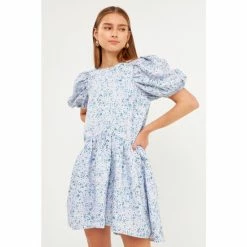 Endless Rose Floral Jacquard High Low Dress Dresses Blue