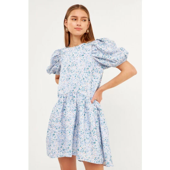 Endless Rose Floral Jacquard High Low Dress Dresses Blue