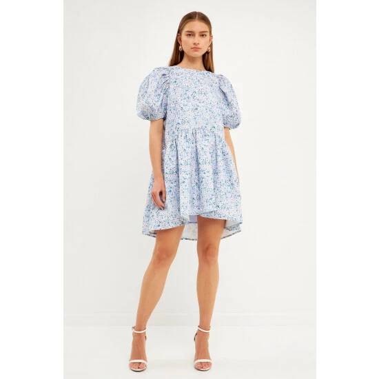 Endless Rose Floral Jacquard High Low Dress Dresses Blue - Image 2