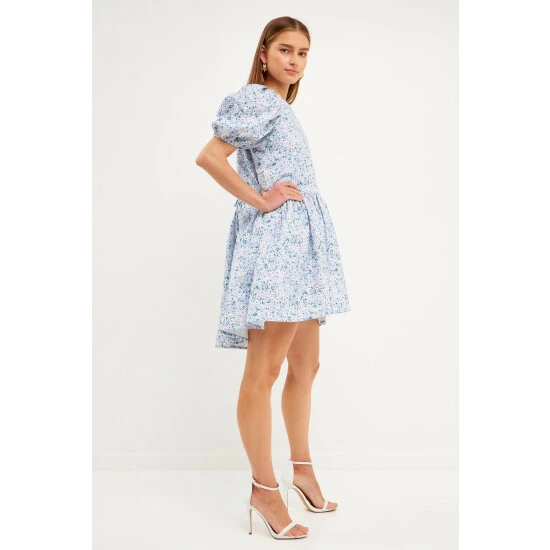 Endless Rose Floral Jacquard High Low Dress Dresses Blue - Image 3