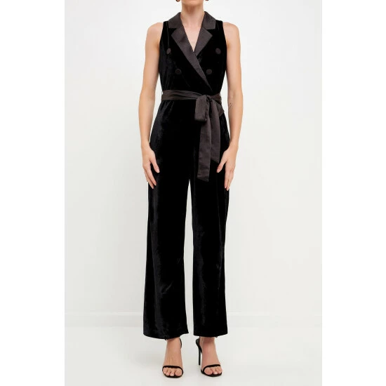 Endless Rose Satin Collar Velvet Jumpsuit Jumpsuits & Rompers Black - Image 5