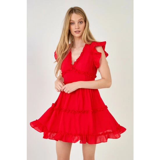 Endless Rose Ruffle Sleeve Mini Dress Dresses Red 1 Endless Rose Ruffle Sleeve Mini Dress Dresses Red
