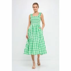 Endless Rose Check Print Smocked Dress Dresses Green