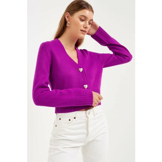 Endless Rose Jewelry Button Cardigan Sweatshirts & Sweaters Purple