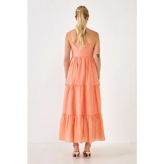 Endless Rose Button Detail Tiered Midi Dress Dresses Coral - Image 4