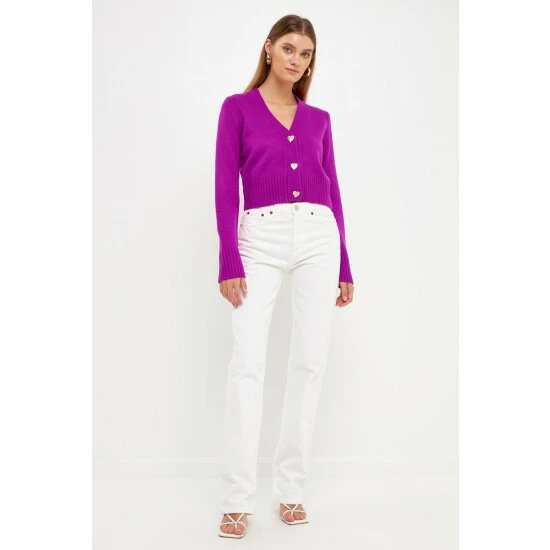Endless Rose Jewelry Button Cardigan Sweatshirts & Sweaters Purple - Image 2