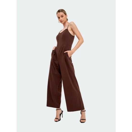 Endless Rose Adjustable Bustier Wide Leg Jumpsuit Jumpsuits & Rompers Chocolate