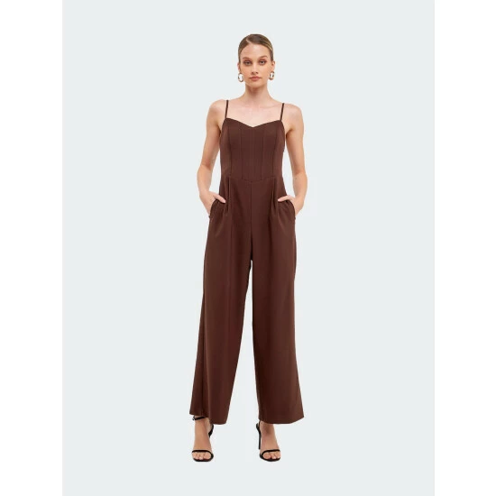 Endless Rose Adjustable Bustier Wide Leg Jumpsuit Jumpsuits & Rompers Chocolate - Image 2