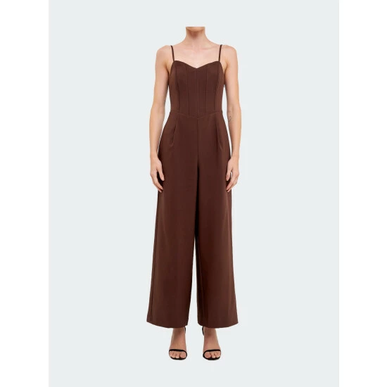 Endless Rose Adjustable Bustier Wide Leg Jumpsuit Jumpsuits & Rompers Chocolate - Image 5