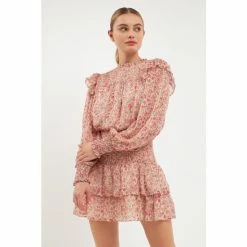 Endless Rose Floral Stripe Chiffon Dress Dresses Pink/multi