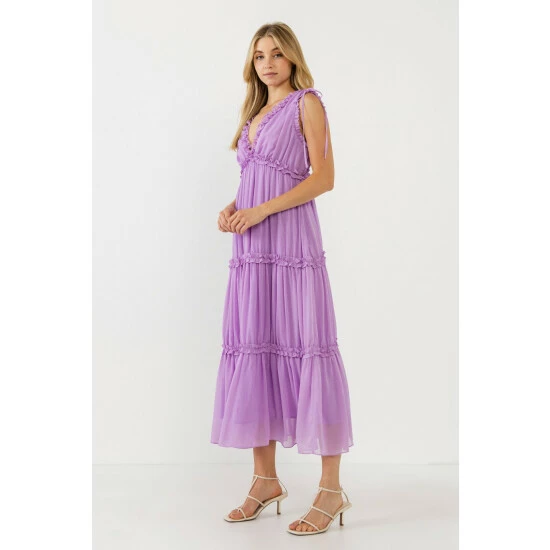 Endless Rose Flowy Maxi Dress With Ruffle Dresses Lilac - Image 3