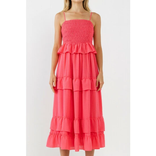 Endless Rose Multi Tiered Mini Gingham Maxi Dress Dresses Cobalt Blue - Image 9