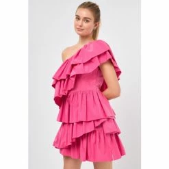 Endless Rose One Shoulder Ruffled Mini Dress Dresses Pink
