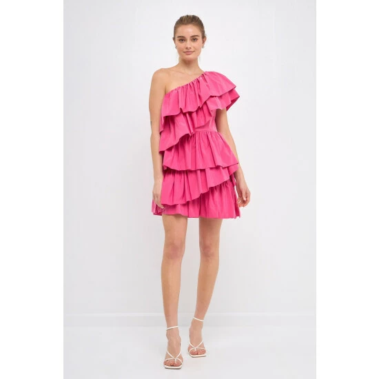 Endless Rose One Shoulder Ruffled Mini Dress Dresses Pink - Image 2