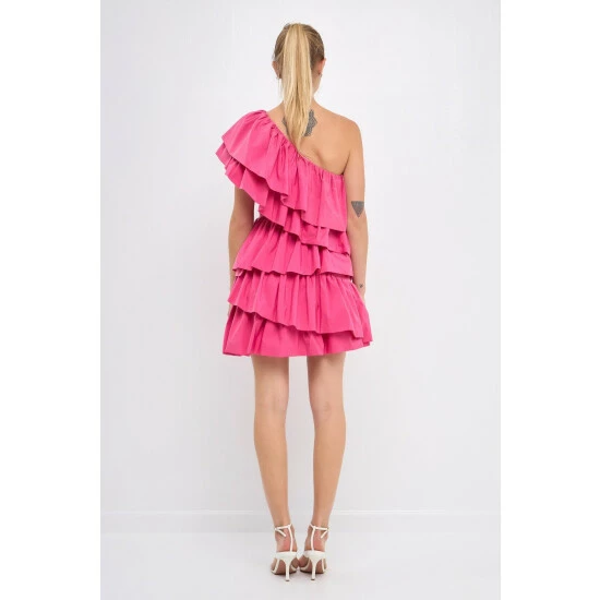Endless Rose One Shoulder Ruffled Mini Dress Dresses Pink - Image 3