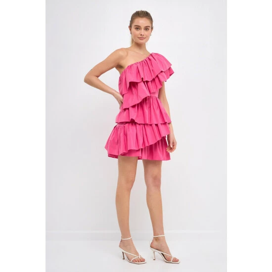 Endless Rose One Shoulder Ruffled Mini Dress Dresses Pink - Image 4