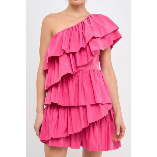 Endless Rose One Shoulder Ruffled Mini Dress Dresses Pink - Image 5