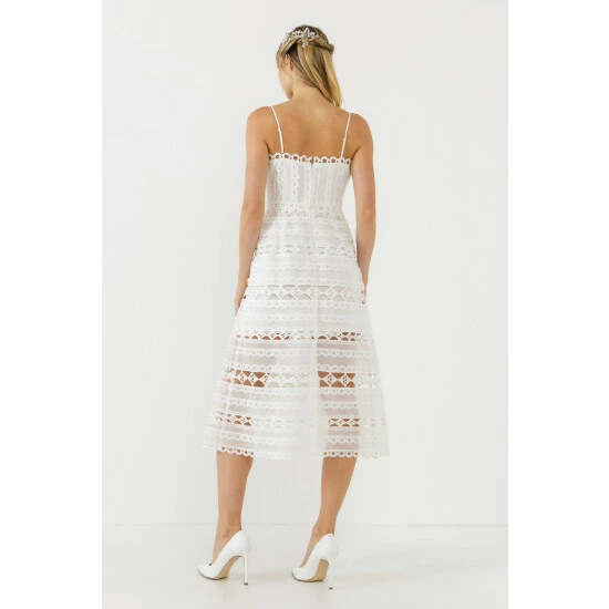 Endless Rose Combination Lace Spaghetti Strap Midi Dresses White - Image 3