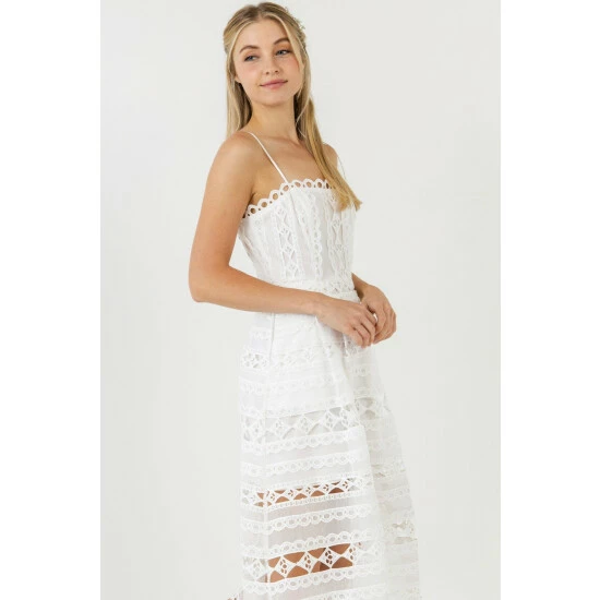 Endless Rose Combination Lace Spaghetti Strap Midi Dresses White - Image 4