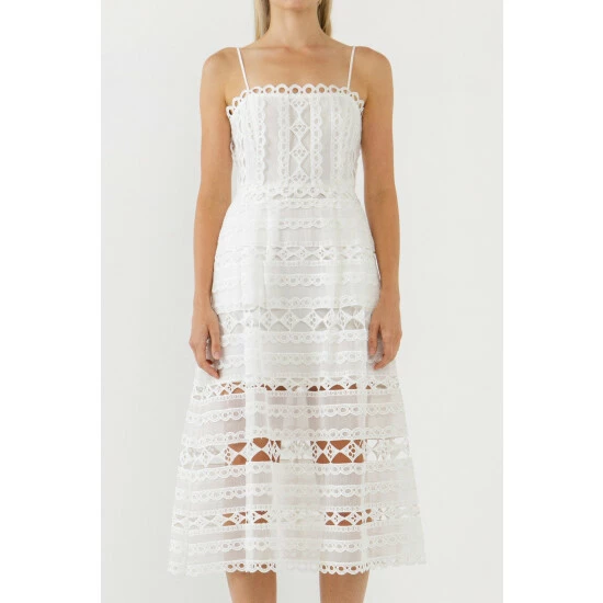 Endless Rose Combination Lace Spaghetti Strap Midi Dresses White - Image 5