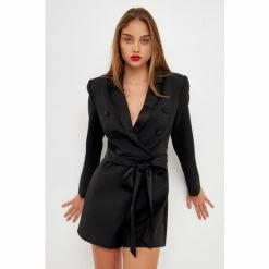 Endless Rose Contrast Collar Romper Jumpsuits & Rompers Black