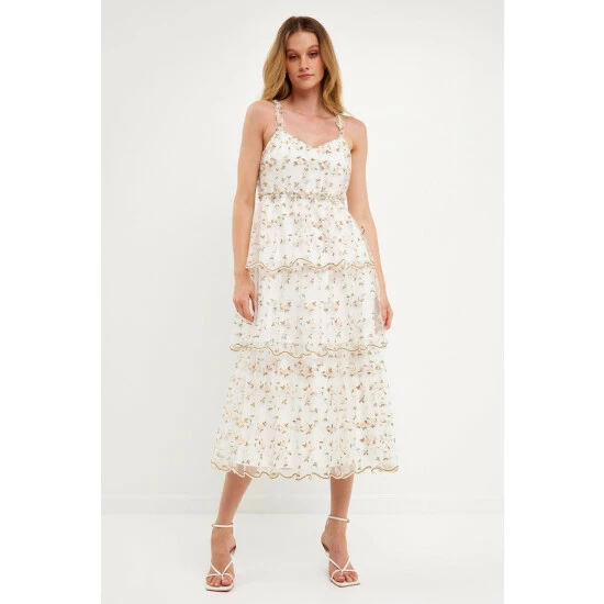 Endless Rose Floral Embroidery Scalloped Hem Tiered Dress Dresses White Multi - Image 2