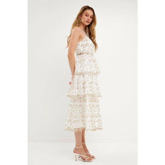 Endless Rose Floral Embroidery Scalloped Hem Tiered Dress Dresses White Multi - Image 3