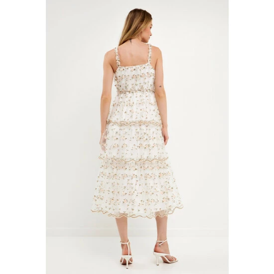 Endless Rose Floral Embroidery Scalloped Hem Tiered Dress Dresses White Multi - Image 4