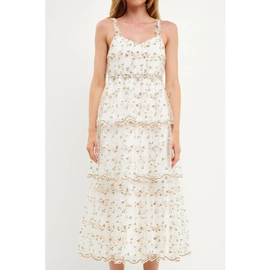 Endless Rose Floral Embroidery Scalloped Hem Tiered Dress Dresses White Multi - Image 5