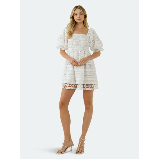 Endless Rose Lace Puff Mini Dress Dresses White - Image 2
