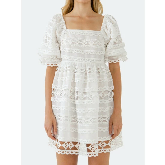 Endless Rose Lace Puff Mini Dress Dresses White - Image 5