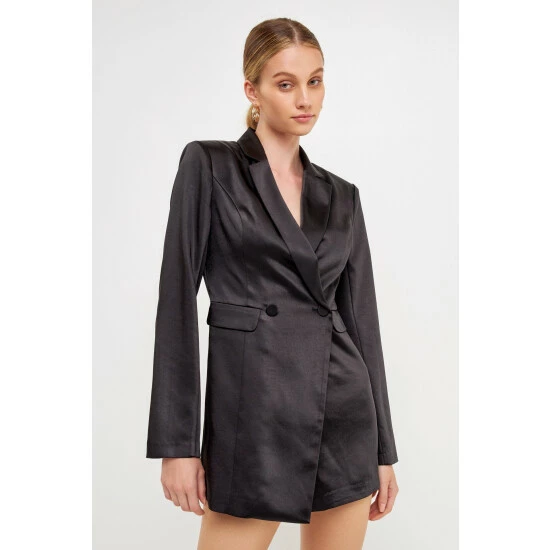 Endless Rose Satin Blazer Romper Clothing Black