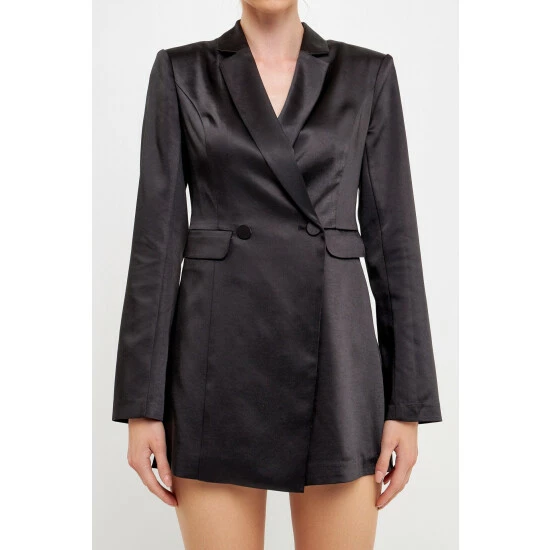 Endless Rose Satin Blazer Romper Clothing Black - Image 5