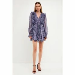 Endless Rose Button Down Ruffle Mini Dress - Purple Multi Dresses