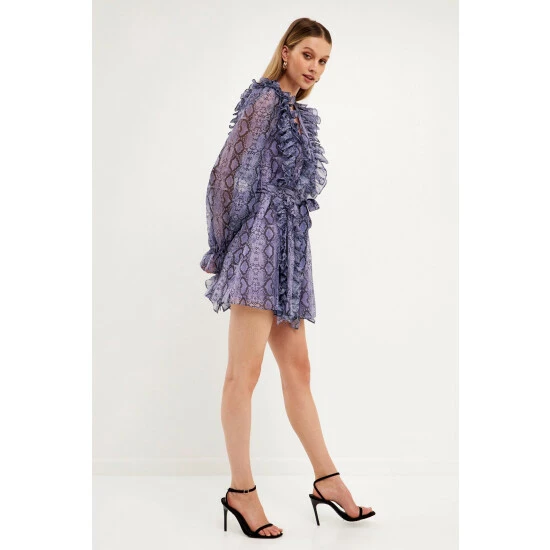 Endless Rose Button Down Ruffle Mini Dress - Purple Multi Dresses - Image 2