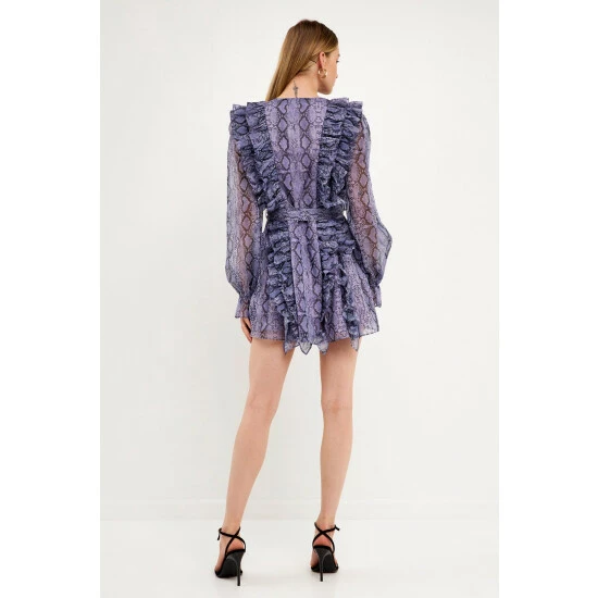 Endless Rose Button Down Ruffle Mini Dress - Purple Multi Dresses - Image 3