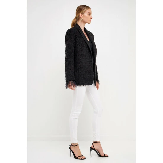 Endless Rose Feather-Trimmed Tweed Blazer Coats, Jackets & Blazers Black - Image 2