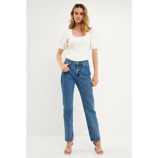 Endless Rose Knit Square Neck Puff Top Tops White - Image 6