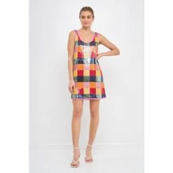 Endless Rose Sequins Gingham Mini Dress Dresses Multi