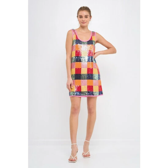 Endless Rose Sequins Gingham Mini Dress Dresses Multi