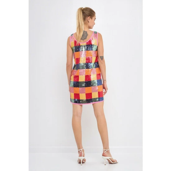 Endless Rose Sequins Gingham Mini Dress Dresses Multi - Image 3