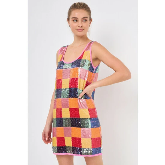 Endless Rose Sequins Gingham Mini Dress Dresses Multi - Image 4