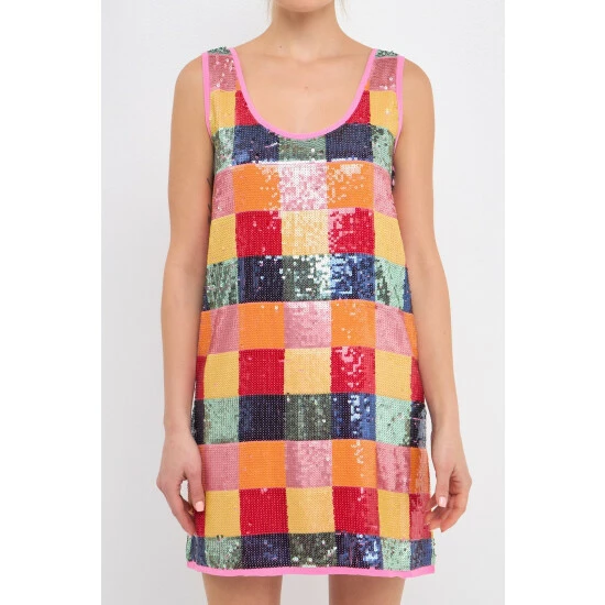 Endless Rose Sequins Gingham Mini Dress Dresses Multi - Image 5
