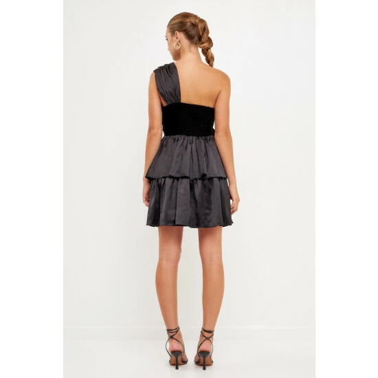 Endless Rose One-Shoulder Satin Mini Dress Dresses Black - Image 4