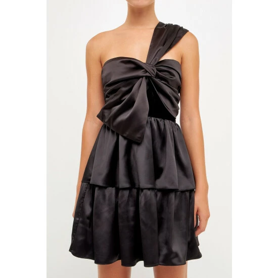 Endless Rose One-Shoulder Satin Mini Dress Dresses Black - Image 5
