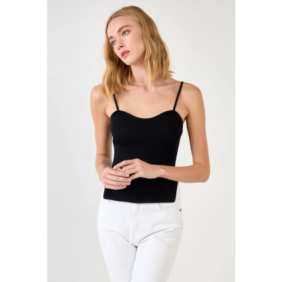 Endless Rose Elevated Corset Knit Cami Tops Ivory