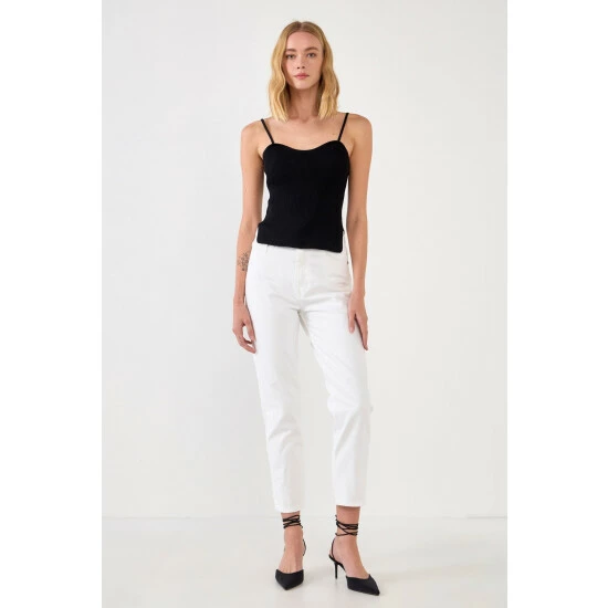 Endless Rose Elevated Corset Knit Cami Tops Ivory - Image 2